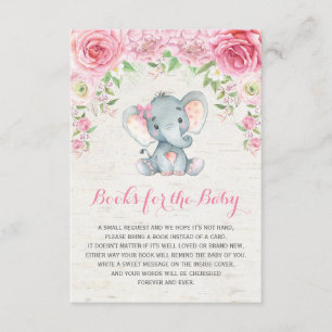 Pink Roses Baby Elephant Bring a Book Insert Card
