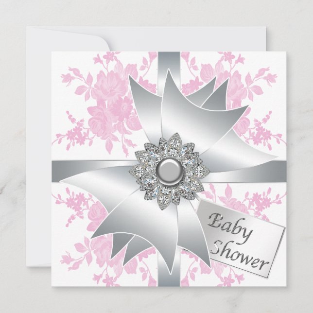 Pink Roses Baby Girl Baby Shower Invitations (Front)