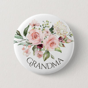 Pink Roses Baby Shower Button Grandma Button