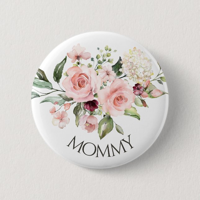 Pink Roses Baby Shower Button Mummy (Front)