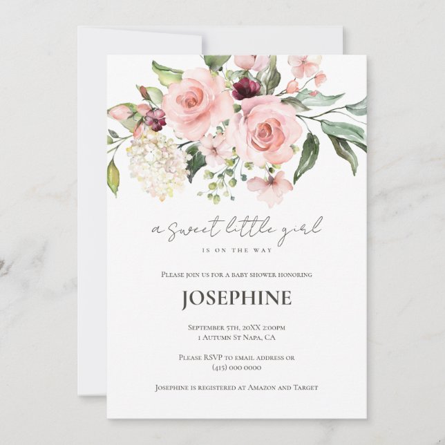 Pink Roses Baby Shower Invitation (Front)