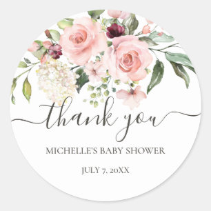 Pink Roses Baby Shower Thank You Favour Stickers