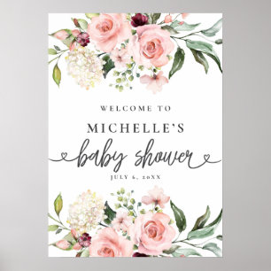 Pink Roses Baby Shower Welcome Sign