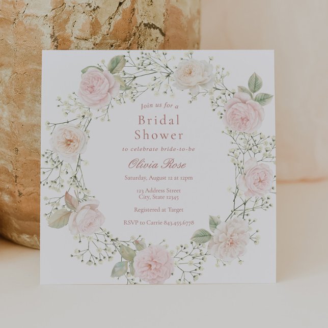 Pink Roses Baby's Breath Bridal Shower Invitation (Creator Uploaded)