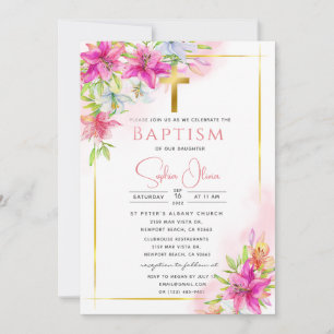 Pink Roses Baptism Girl Invitation