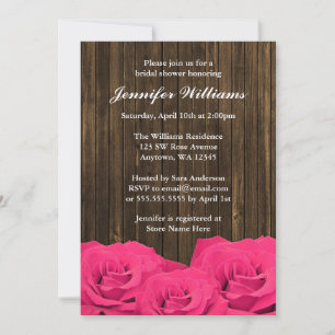 Pink Roses Barn Wood Bridal Shower Invitation