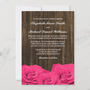 Pink Roses Barn Wood Wedding Invitation