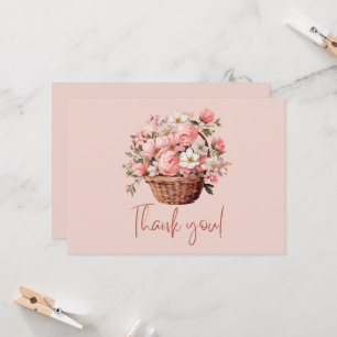 Pink Roses Basket Thank You  Card
