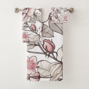 Pink Roses Bath Towel Set