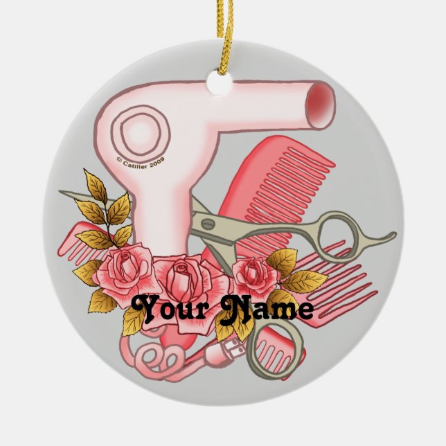Pink Roses Beautician Ceramic Tree Decoration (Front)