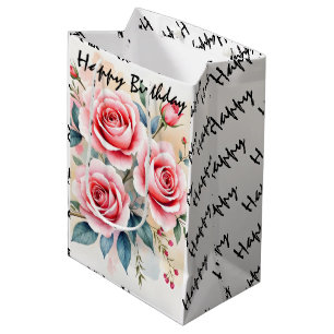 Pink Roses Beautiful Luxury Modern Collection Medium Gift Bag