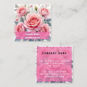 Pink Roses Beautiful Luxury Trendy Collection Square Business Card