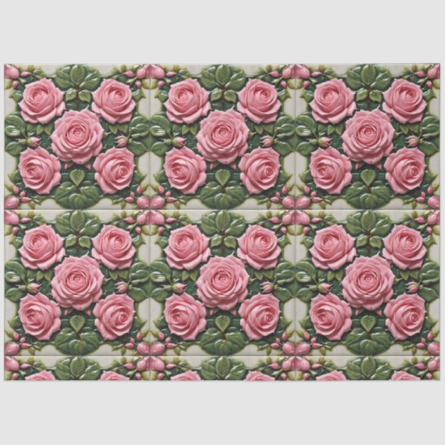 Pink Roses Beautiful Modern Collection Tissue Paper (Front)