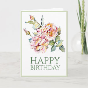 Pink Roses Birthday 5x7 Folded Card