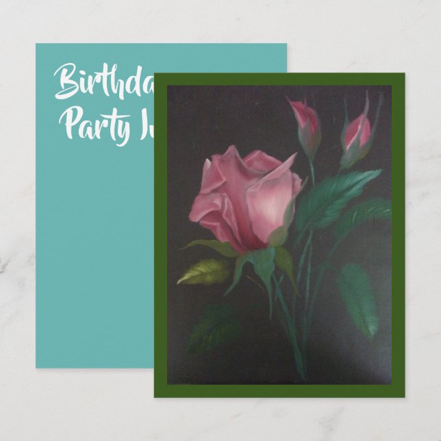 Pink Roses Birthday Party Invitation (Front/Back)