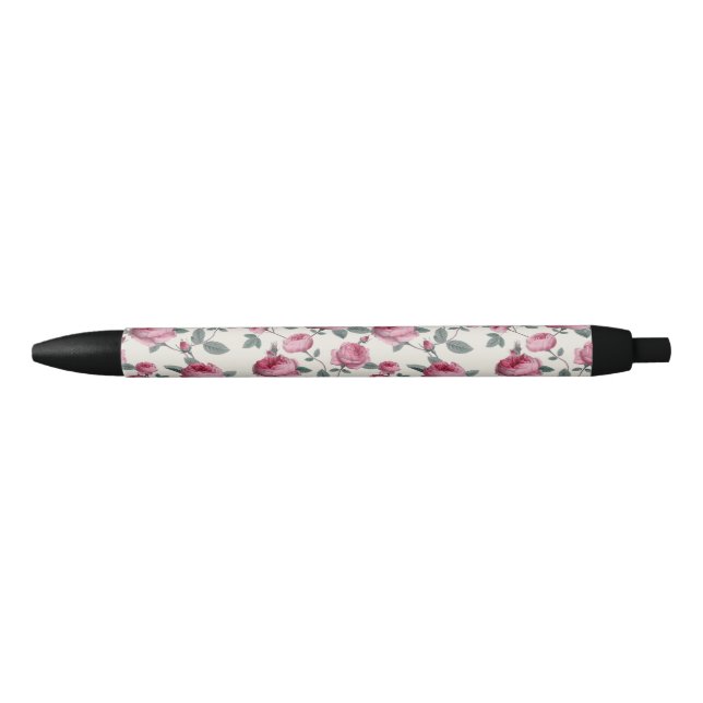 Pink Roses Black Ink Pen (Front)