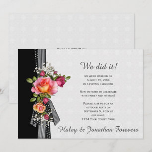 Pink Roses Black White Ribbon Weddings Receptions Invitation