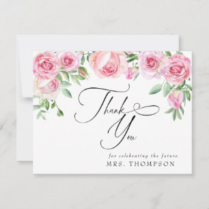 Pink Roses Blush Bridal Shower   Thank You  Card