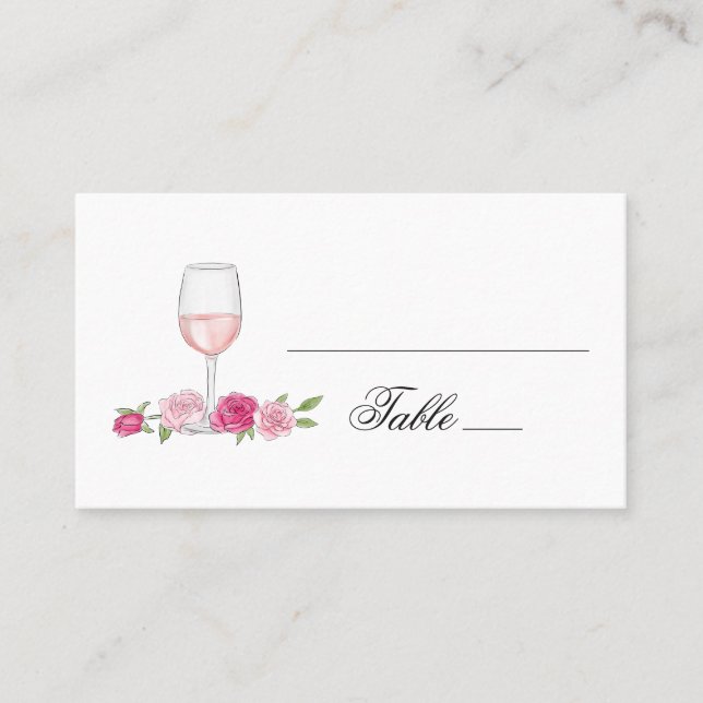 Pink roses. Blush flowers and wine. Floral wedding Place Card (Front)