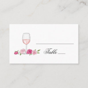 Pink roses. Blush flowers and wine. Floral wedding Place Card