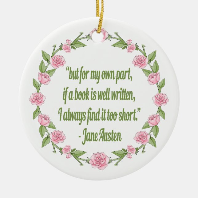 Pink Roses Book Club Jane Austen Quote Ceramic Tree Decoration (Front)