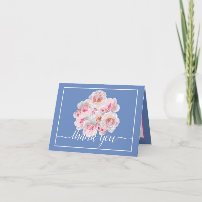 Pink Roses Botanical Floral Bouquet Chic Thank You Card (Front)