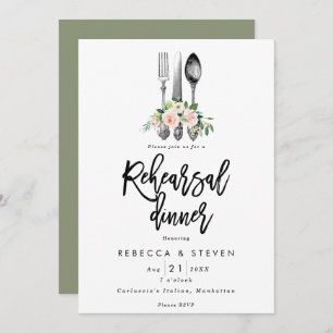 pink roses botanical rehearsal dinner invitation