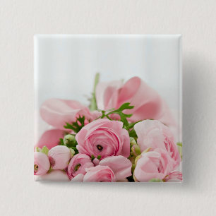 Pink Roses Bouquet 15 Cm Square Badge