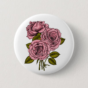 Pink roses bouquet 6 cm round badge