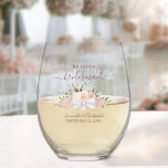 Pink Roses Bouquet Bridesmaid Maid of Honour Gift Stemless Wine Glass<br><div class="desc">This set is the perfect choice for thanking the bridesmaids and maid of honour at your wedding. The beautiful boho chic design features a bouquet of hand painted watercolor roses and blossoms in shades of dusty rose and pink, along with eucalyptus sprigs and garden greenery. Her name & title appears...</div>