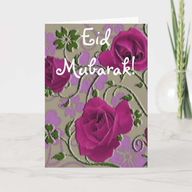 Pink roses bouquet Eid Mubarak Holiday Card (Front)