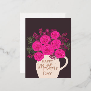 Pink Roses Bouquet – Elegant Mother’s Day Floral Foil Holiday Postcard