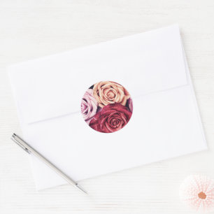 Pink Roses Bouquet Photo Classic Round Sticker