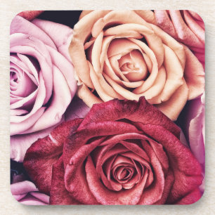 Pink Roses Bouquet Photo Coaster