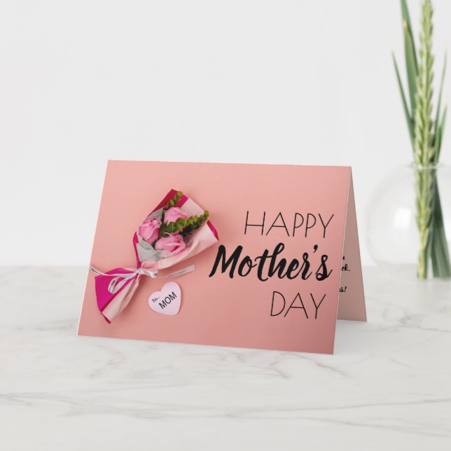 Pink Roses Bouquet Photograph Mothers Day  Holiday Card (Front)