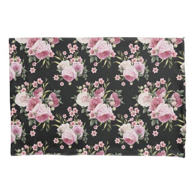 Pink Roses Bouquet Pillow Case (Front-Left)