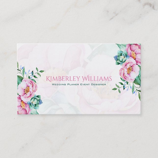 Pink Roses Bouquet White Background Business Card (Front)