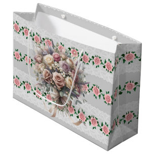Pink Roses Bridal Bouquet  Large Gift Bag