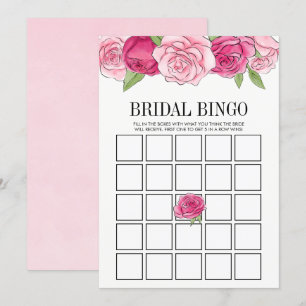 Pink Roses Bridal Shower Bingo Game Card