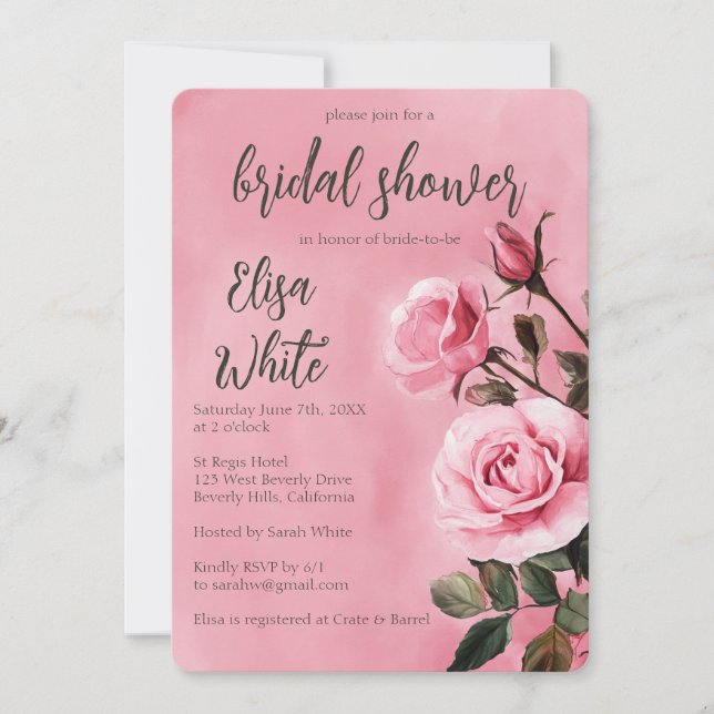 Pink Roses Bridal Shower CUSTOM  Invitation (Front)