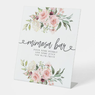 Pink Roses Bridal Shower Flower Bar  Pedestal Sign