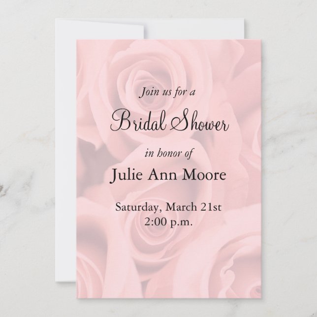 Pink Roses Bridal Shower Invitation (Front)