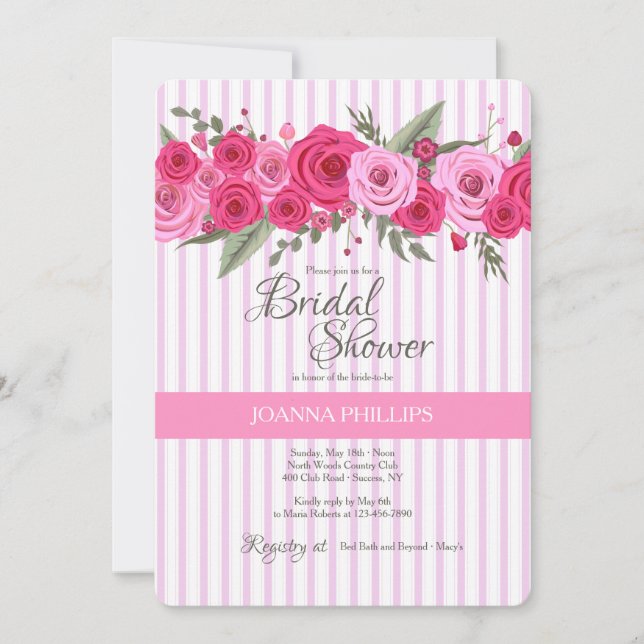 Pink Roses Bridal Shower Invitation (Front)