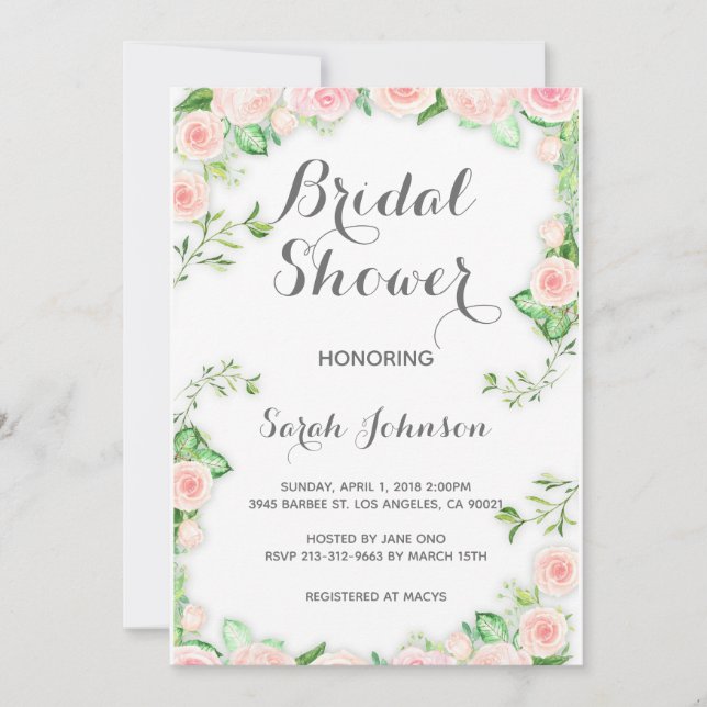 Pink Roses Bridal Shower Invitation (Front)