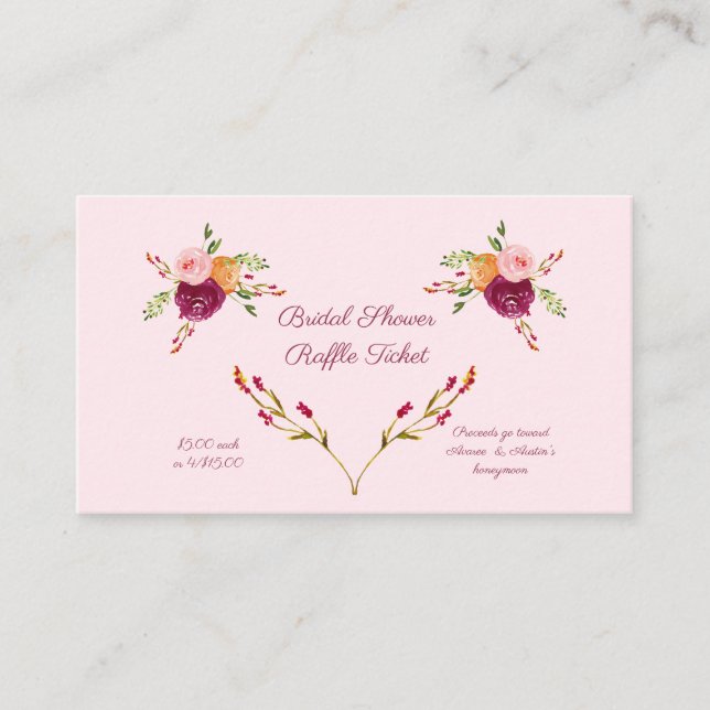 Pink Roses Bridal Shower Raffle Tickets Enclosure Card (Front)