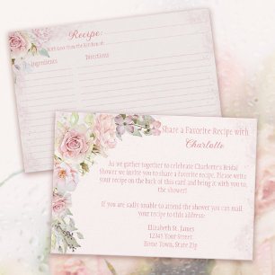 Pink Roses Bridal Shower Recipe Enclosure Card 