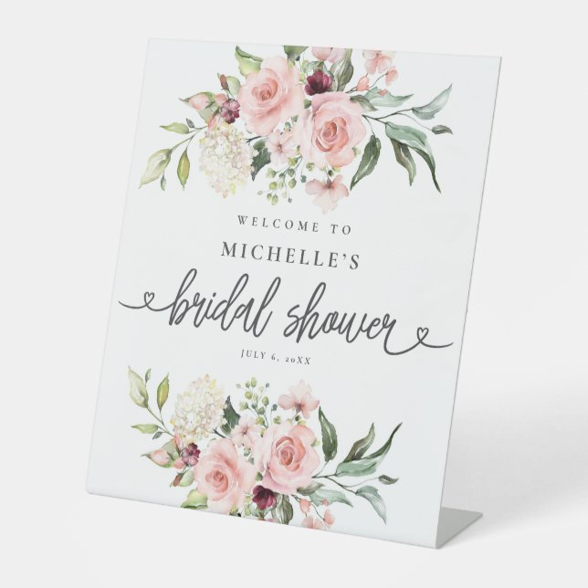 Pink Roses Bridal Shower Welcome Sign (Front)