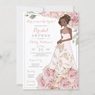 Pink Roses Bride Bridal Shower Invitation