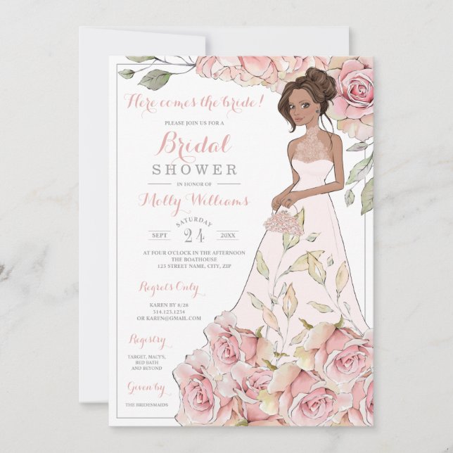 Pink Roses Bride Bridal Shower Invitation (Front)