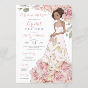 Pink Roses Bride Bridal Shower Invitation